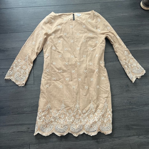 Sundance Royal Beauty Boho Embroidered Eyelet Sheath Dress Brown Tan Size P4 - Picture 2 of 9